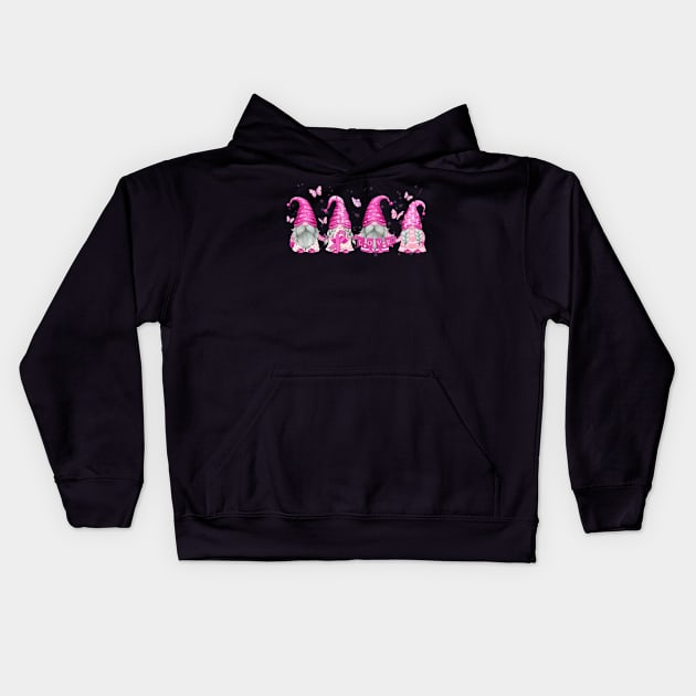 Gnomes Breast Cancer Awareness Peace Lover Gift Women Girl Kids Hoodie by ruffianlouse